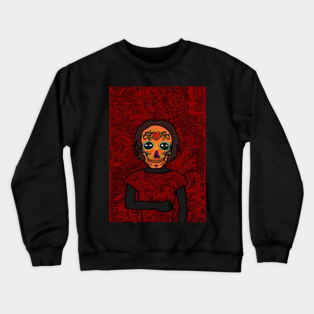 Embrace NFT Character - FemaleMask Doodle with Mexican Eyes Inspired by Buddha on TeePublic Crewneck Sweatshirt by Hashed Art